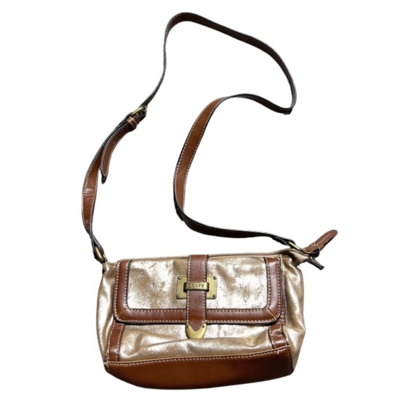 Chaps Metallic Gold Brown Faux Leather Zip Crossbody Bag Functional Stylish Bag - Picture 13 of 16
